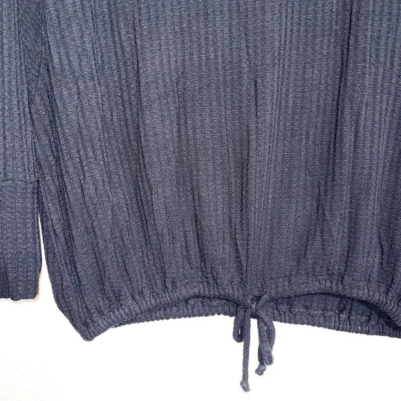 Chaser Solid Black Tie Hem Dolman Sleeve Waffle Knit Relaxed Top Medium Women’s - Picture 5 of 10